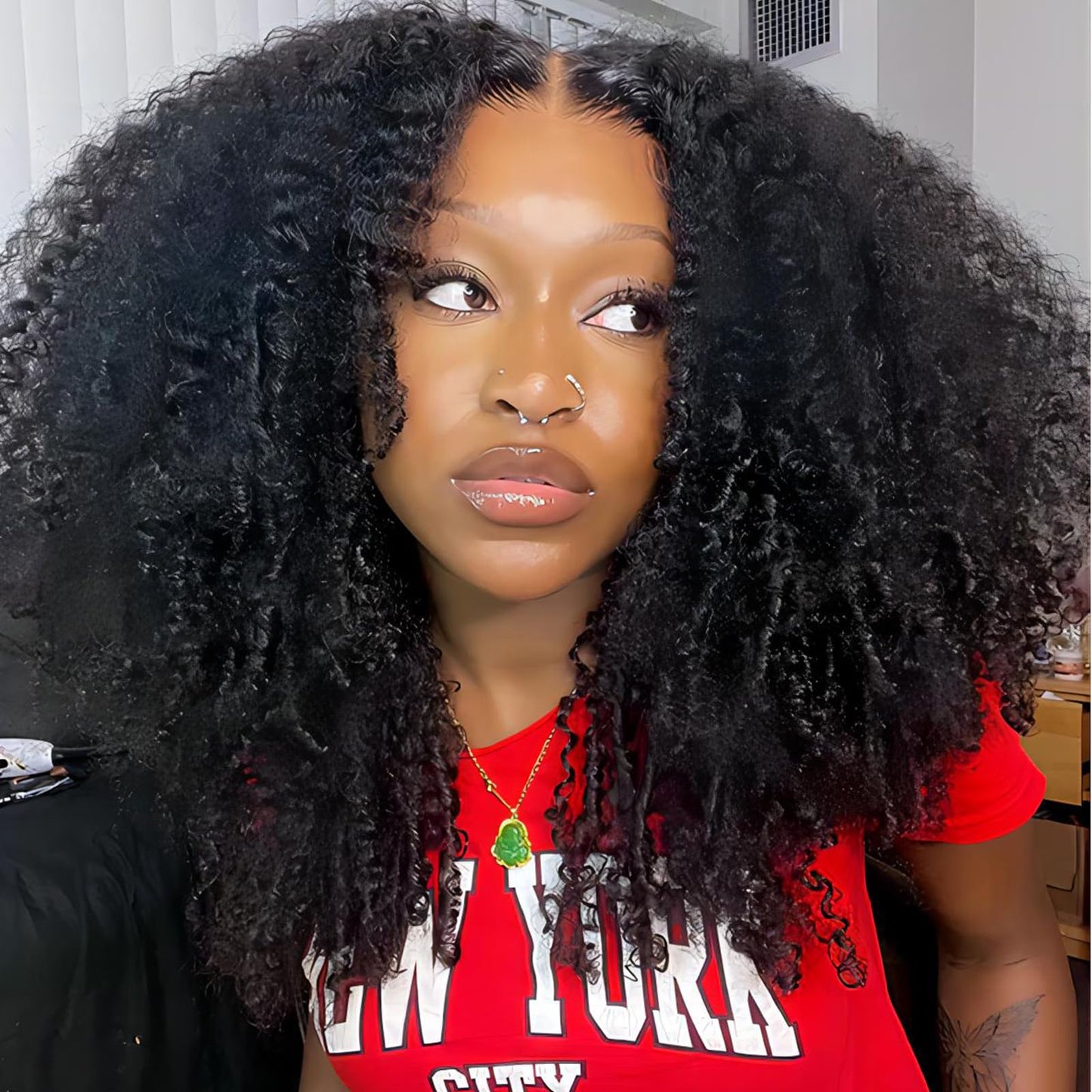 ISEE Wear and Go Glueless Wig Afro Kinky Curly Lace Front Wigs Human Hair 7x5 HD Lace Afro Curly Wigs for Women Lace Pre Cut Glueless Wigs Human Hair Pre Plucked 22 Inch