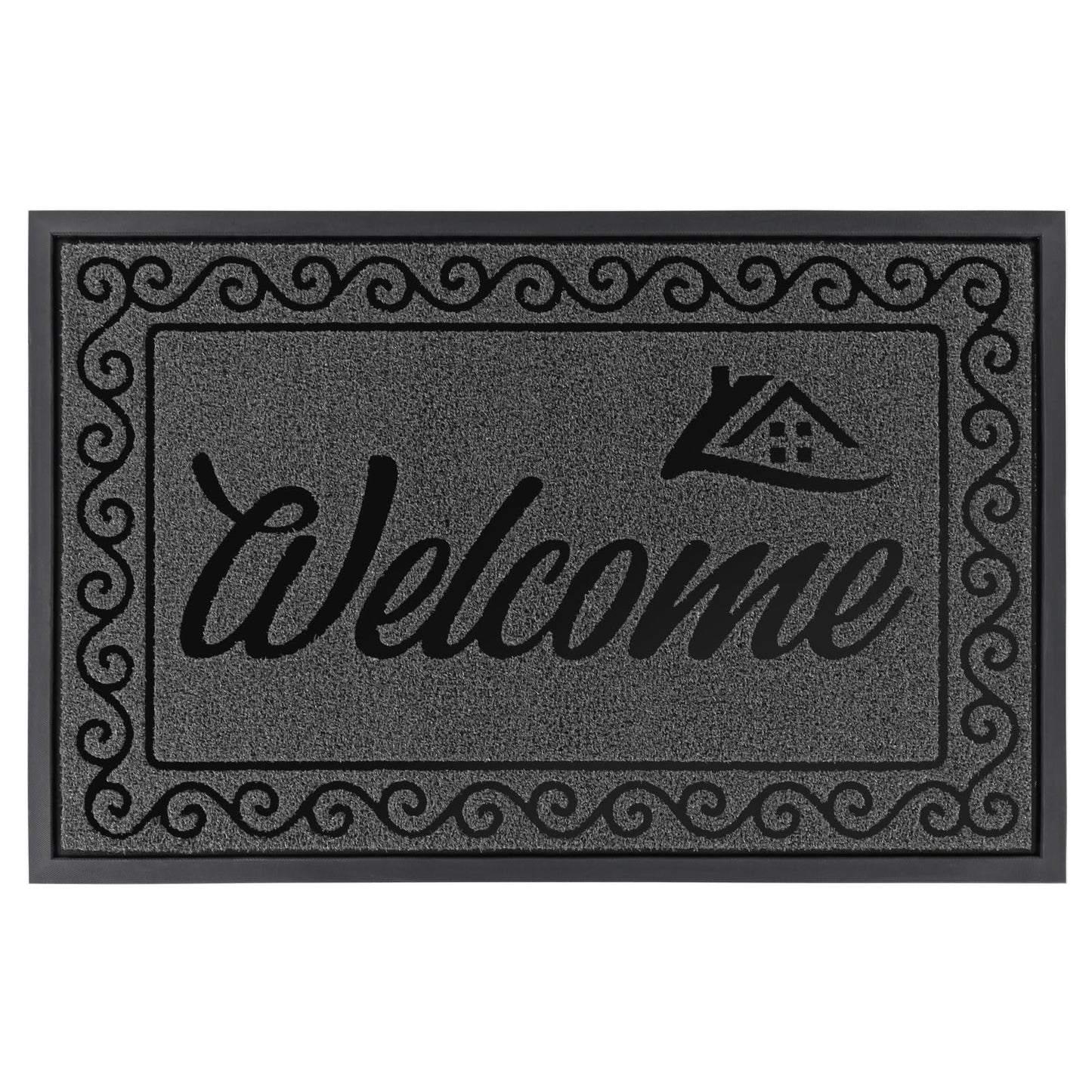 Yimobra Welcome Mat, Heavy Duty Sturdy Door Mats for Home Entrance Outdoor Indoor, Front Doormat for Outside Patio Floor Entry Porch Garage Office, Waterproof, Low Profile, 29.5 x 17, Black Grey