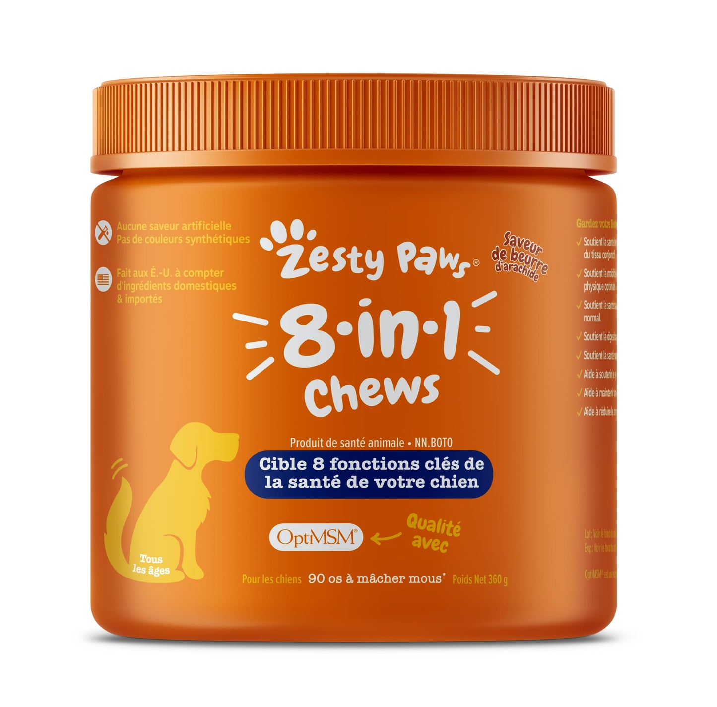 Zesty Paws 8-in-1 Multivitamin Chews for Dogs - Digestive & Immune Support - Support Skin, Heart & Liver Health - Peanut Butter Flavour - 90 Count