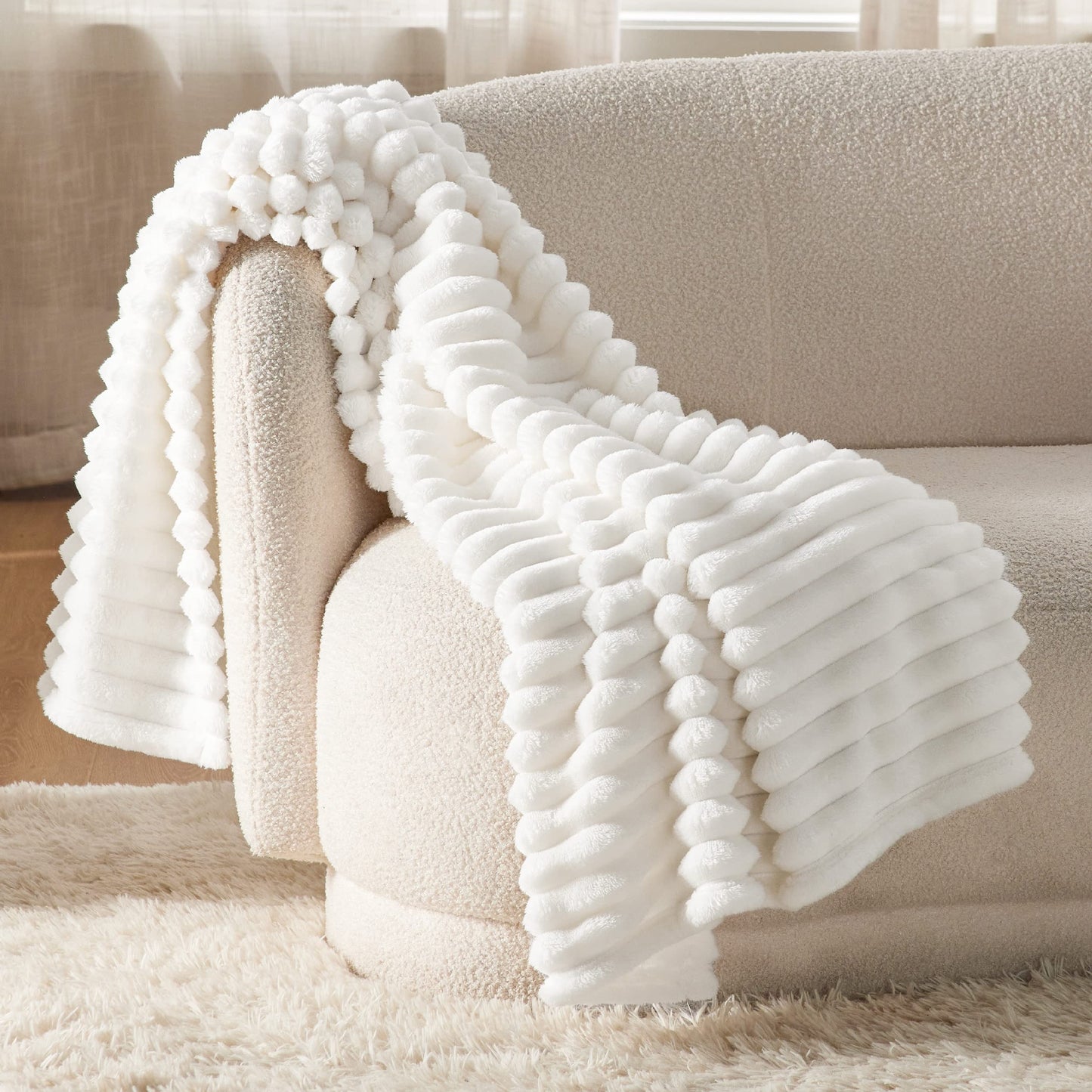 Bedsure White Throw Blanket for Couch - GentleSoft Cozy Soft Blankets for Women, Cute Small Fleece Throws for Girls, Off White, 50x60 Inches