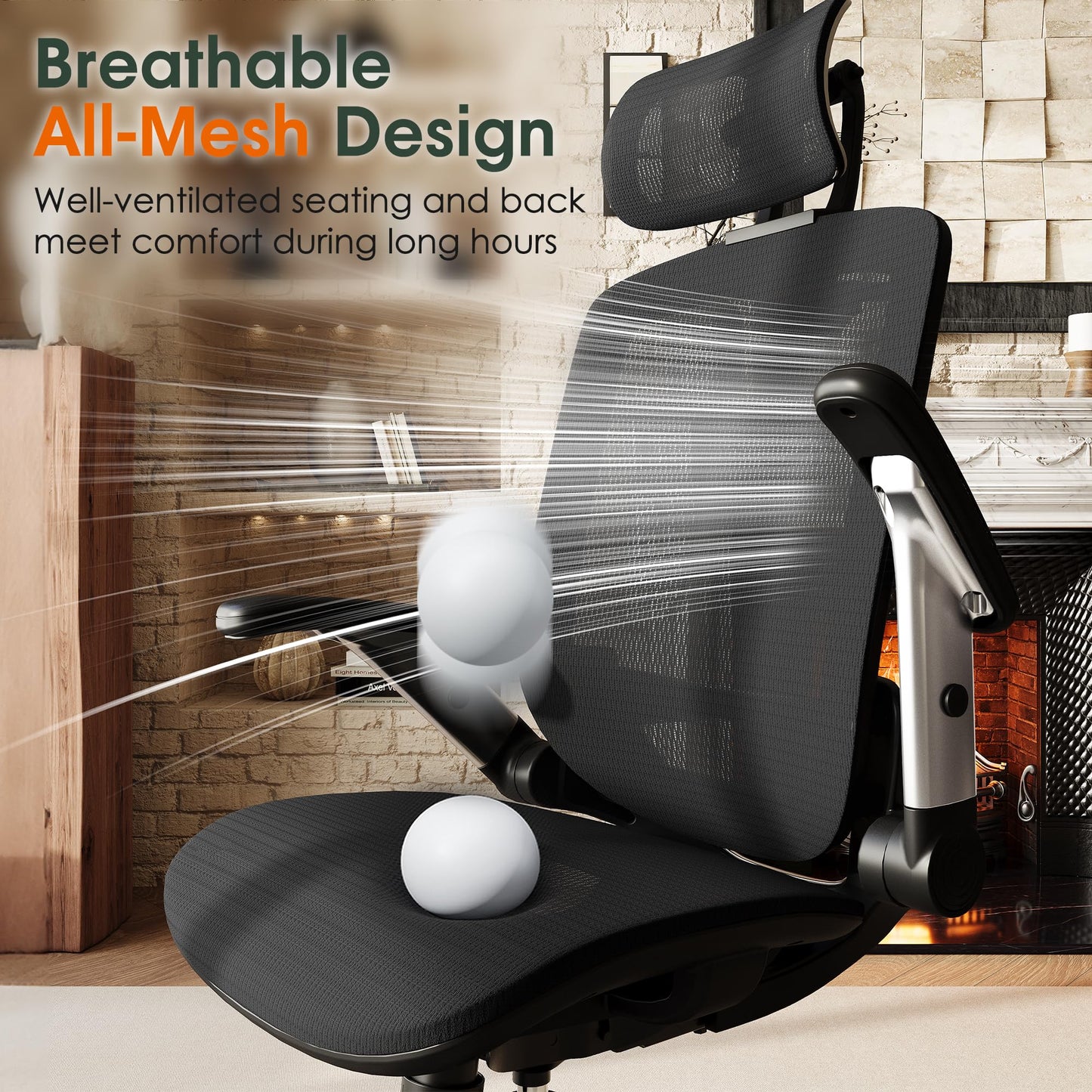 GABRYLLY Ergonomic Office Chair, High Back Home Desk Chair with Headrest, Flip-Up Arms, 90-120° Tilt Lock and Wide Cushion, Big and Tall Mesh Chairs for Man Woman, Black Task Chair